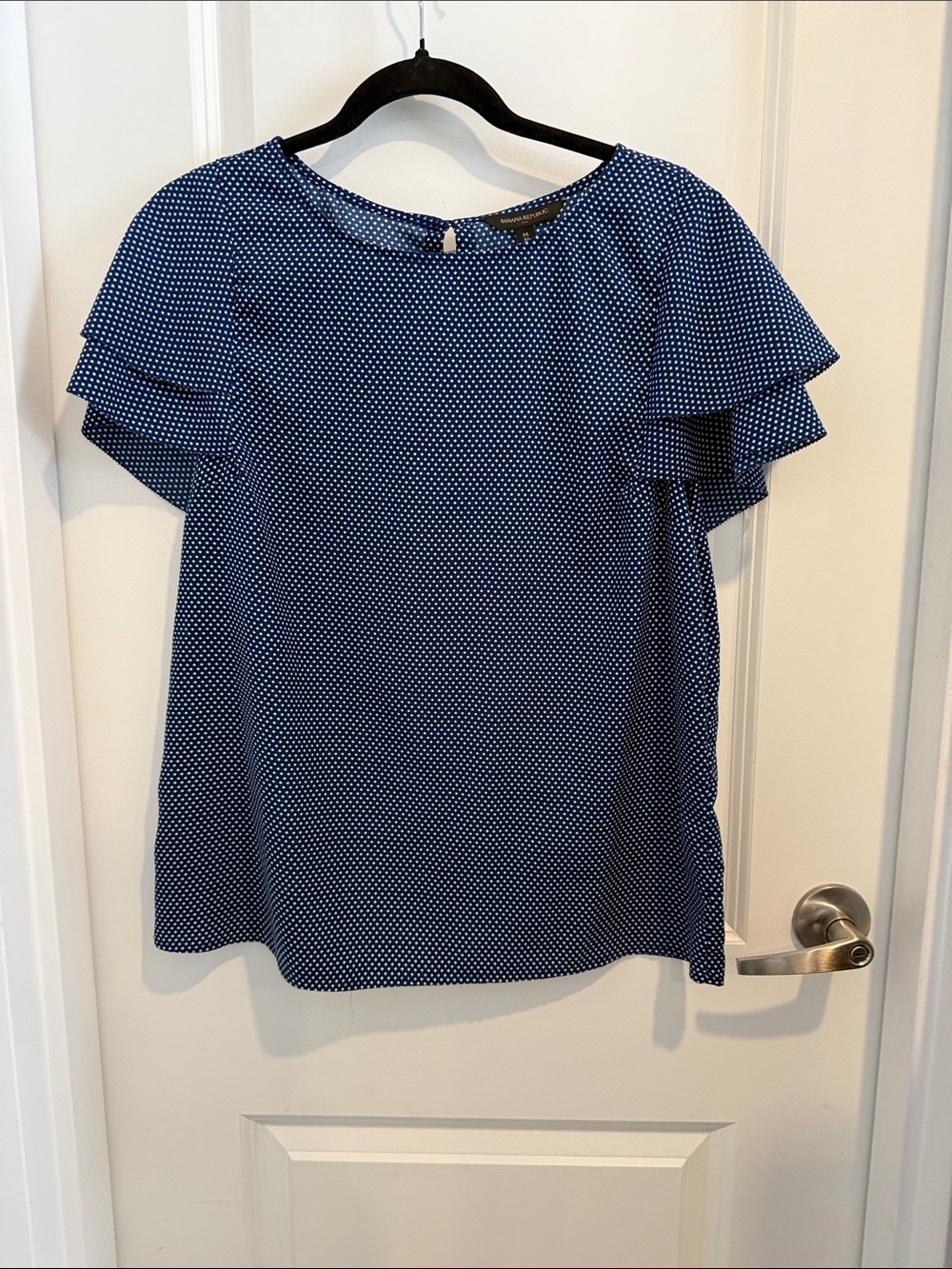 Banana Republic Navy Blue Polka Dot Ruffle Sleeve Blouse